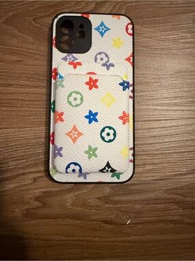 White Multicolor LV monogram Pattern Phone Card Wallet Case